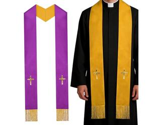 Générique Étole Pastorale - Accessoire Ministre Mariage Avec Franges | Modèle Réversible Polyester 13x135cm Ornement Liturgique Pour Baptême Funérailles Confirmation Cérémonie Service Église