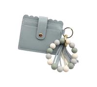 Générique Étui à Cartes de élégant avec Pompons, Blue | Portefeuille compact léger avec fentes et fermeture sécurisée, porte-monnaie, fenêtre transparente, adapté