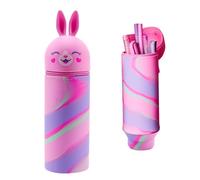 Générique Étui École 2 en 1 en Silicone Souple, Trousse Silicone Verticale, Fermeture Éclair en Silicone, Dessin Animé Mignon DIY(Rose)