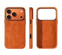 Générique Étui Fin en Cuir suédé pour iPhone 17 Pro Max - Cosmic Orange | Compatible avec MagSafe, cuir suédé italien, fait main, ultra fin, doux pour la peau, antidérapant, anti-rayures