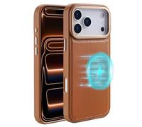 Générique Étui magnétique Anti-Empreintes digitales for iPhone 17/17 Air/17 Pro/17 Pro Max, Housse en Cuir Mince avec Cadre de lentille en métal, Aimant Puissant et Anti-Rayures(Brown,17)