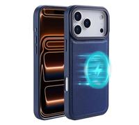 Générique Étui magnétique Anti-Empreintes digitales for iPhone 17/17 Air/17 Pro/17 Pro Max, Housse en Cuir Mince avec Cadre de lentille en métal, Aimant Puissant et Anti-Rayures(Blue,17 Air)