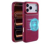 Générique Étui magnétique Anti-Empreintes digitales for iPhone 17/17 Air/17 Pro/17 Pro Max, Housse en Cuir Mince avec Cadre de lentille en métal, Aimant Puissant et Anti-Rayures(Red,17)