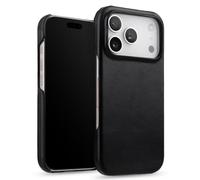 Générique Étui Magnétique for IPhone 17/17 Air/17 Pro/17 Pro Max, Coque De Protection Mince en Cuir Véritable Bouton Évidé Doublure en Microfibre Housse Antichoc(Black,17)