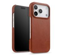 Générique Étui Magnétique for IPhone 17/17 Air/17 Pro/17 Pro Max, Coque De Protection Mince en Cuir Véritable Bouton Évidé Doublure en Microfibre Housse Antichoc(Brown,17 Pro Max)