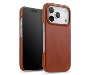 Générique Étui Magnétique for IPhone 17/17 Air/17 Pro/17 Pro Max, Coque De Protection Mince en Cuir Véritable Bouton Évidé Doublure en Microfibre Housse Antichoc(Brown,17 Air)