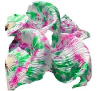 Générique Éventail De Danse,Fan Veil Soie Eventails de Danse du Ventre en Soie Une Paire d'éventails Couleur tie-Dye Faits à la Main Accessoires Moderne Square Dance