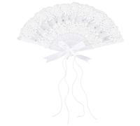 Générique Éventail de Mariée en Dentelle Perlée Blanc Noeud, Accessoire pour Performance et Photographie, Éventail Pliant en Plastique et Strass Élégant