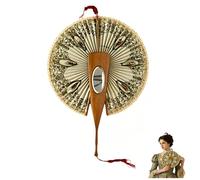 Générique Éventail mécanique à miroir antique - Éventail à main pliable avec miroir caché, éventails vintage à motif d'hirondelle, bordure en dentelle, décoration rétro européenne, pour femme (1PC)
