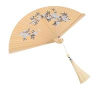 Générique Éventail Pliant et Finition Polie en Bambou avec Imprimé Charmant Résistant Déformation et Casse avec Pompon Décoratif pour Mariages et Voyages