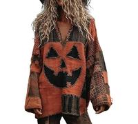 Générique Everswear Halloween Sweater, New Halloween Sweaters for Women, Spooky Face Womens Patchwork Pumpkin Sweatshirt (Orange-A,TG)