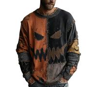 Générique Everswear Halloween Sweater, New Halloween Sweaters for Women, Spooky Face Womens Patchwork Pumpkin Sweatshirt (Orange-D,Grand)
