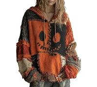 Générique Everswear Halloween Sweater, New Halloween Sweaters for Women, Spooky Face Womens Patchwork Pumpkin Sweatshirt (Orange-E,5TG)