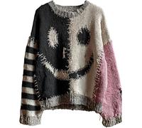 Générique Everswear Halloween Sweater, New Halloween Sweaters for Women, Spooky Face Womens Patchwork Pumpkin Sweatshirt (Grey-A,3TG)