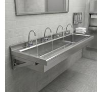 Générique Évier-Auge Professionnel en Acier Inoxydable avec robinets, Lave-Mains collectif Robuste et allongé, Évier Utilitaire Mural pour Restaurant, école, Cuisine ou sanitaires publics