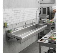 Générique Évier-Auge Professionnel en Acier Inoxydable avec robinets, Lave-Mains collectif Robuste et allongé, Évier Utilitaire Mural pour Restaurant, école, Cuisine ou sanitaires publics