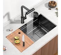 Générique Évier de Cuisine encastrable en Acier Inoxydable avec Robinet extractible, Style Cascade, à Une cuve, Dimensions 68 x 45 x 20 cm. Accessoires Inclus pour Cuisines Modernes.