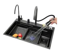 Générique Évier de Cuisine Multifonction à cuve Unique en Acier Inoxydable 304 avec Robinet extractible et bonde intégrée, à Poser ou à encastrer (Couleur : Noir, Dimensions : 60 x 45 x 21 cm)
