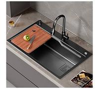 Générique Évier de Cuisine Multifonction à cuve Unique en Acier Inoxydable 304 avec Robinet extractible et bonde intégrée, à Poser ou à encastrer (Couleur : Noir, Dimensions : 65 x 45 x 21 cm)