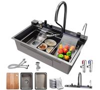 Générique Évier de Cuisine Multifonctionnel en Acier Inoxydable Noir, 1 cuve, revêtement Intelligent, Robinet extractible, Lave-Tasses et Distributeur de Savon. Dimensions : 68 x 45 x 22 cm.