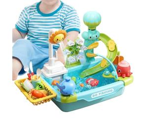 Générique Évier de Jeu avec Eau Courante | Jeu de Pêche Électrique - Jouet de Vaisselle | pour garçons Filles extérieur terrasse Plage Camping garderie Maison Salle de Bain Salle de Jeux