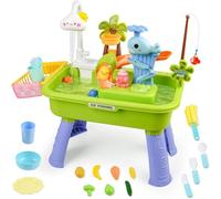 Générique Évier De Jeu Éducatif avec Eau Courante - Table À Eau pour Tout-Petits, Robinet Rotatif 180° Et Pompe Fonctionnelle, Jeu De Rôle en Cuisine Et Pêche, Cadeau D'Été pour Garçons Et Filles
