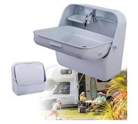 Générique Évier Mural en Acier Inoxydable, évier Pliable avec Robinet et Protection Contre Les éclaboussures, for Utilisation intérieure, extérieure, Garage, buanderie et Camping-Car(White)