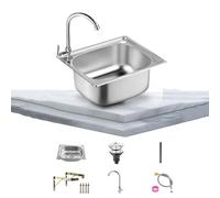 Générique Évier Mural en Acier Inoxydable, Petit Évier de Cuisine, Évier en Acier Inoxydable avec Robinet, Évier Simple en Acier Inoxydable pour Installation sous Plan et Encastrée(37 * 31cm)