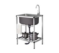 Générique Évier Utilitaire Commercial, 48x35x75cm en Acier Inoxydable Simple Bol W/Kit de vidange et de vidange, lavabo Rigide pour Lavage, Garage, Cuisine, Restaurant, Usage extérieur intérieur