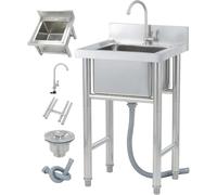 Générique Évier Utilitaire en Acier Inoxydable 304 Gratuit avec Robinet, Bol Unique évier Industriel pour Garage de Cuisine, qualité Commerciale Facile et Propre avec Garde-éclaboussure