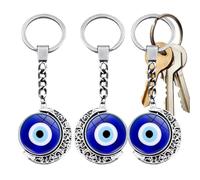 Générique Evil Eye Keychain 3 Pieces - 10x2.5cm Blue EvilEye Bag Charm Pendant | Luсky Evil Eye Keyring | Zinc Alloy Rotating Protective Keychain Set | Double Sided Luсky Amulét Key Ring Accessories
