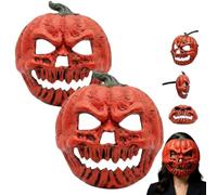 Générique Evil Jack-O Lantern Pumpkin Skull Horror Mask,Halloween Distressed Red Pumpkin Head Mask for Adults,PU Foam Carved Face with Jagged Teeth,for Cosplay,Photo Props,Haunted House