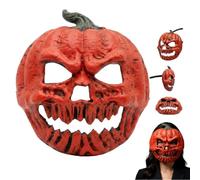 Générique Evil Jack-O Lantern Pumpkin Skull Horror Mask,Halloween Distressed Red Pumpkin Head Mask for Adults,PU Foam Carved Face with Jagged Teeth,for Cosplay,Photo Props,Haunted House