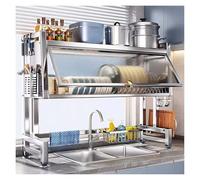 Générique Expandable Stainless Steel Dish Rack Over Sink Drying Rack with Lid Kitchen Dish Drainer Nizer Spacesaving Sink Rack，One Color-26X11X31 inch