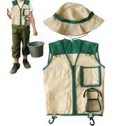 Générique Explorer Vest, Safari Hat, Jungle Adventure Gear, 18.5x30.5cm, Creative Outdoor Costume Set, Comfortable Lightweight Outfit Tan, 2 Pieces, for Camping Hiking Picnic Classroom Zoo Beach