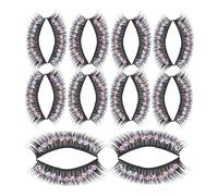 Générique Extensions de Faux Cils Noirs en Fibre Strass Brillants, 10 Paires, Longs et Dramatiques, pour Cosplay et Fêtes de Noël