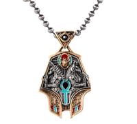 Générique Eye of Horus Spinner Pendant Necklace - Rotating Egyptian Amulet with Gemstone Inlay, Unique Medieval Mystic Smooth Spinner Jewelry for Men & Women (Bronze)