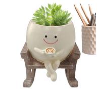 Générique Face Flower Planter, Cute Flower Pot, 4.65x4.02in Resin Rocking | Chair Sower, Smiling Face Pot, Home Decoration for Decorative Plant Holder Indoor, Outdoor Use, Home Decor