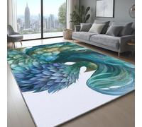 Générique Facile À Entretenir Tapis éLéGant Exquis Plume Paon Dessous antidérapant Doux Poil Ras Tapis pour Salon Chambre Couloir Chambre d'enfant et Bébé Bleu Vert, 180x 270 cm