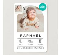 Générique Faire-part Naissance personnalisé - Carte bébé en A6 - Prénom, Taille, Heure et Poids Personnalisable avec Photo, Carte annonce naissance avec 10 Pcs 10,5x14,8cm