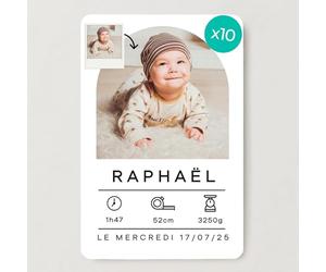 Générique Faire-part Naissance personnalisé - Carte bébé en A6 - Prénom, Taille, Heure et Poids Personnalisable avec Photo, Carte annonce naissance avec 10 Pcs 10,5x14,8cm