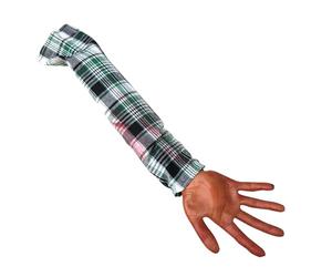 Générique Fake Arm, Bloody Human Prop, 22.44x4.92 inches Realistic Limb, Reusable Soft Halloween Decoration with Plaid Cloth Sleeve for Cosplay Haunted House Setup Or Scary Trick Displays