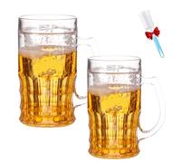 Générique Fake Beer Glass, 400ml Double Layer Funny Prank Beers Mug, Funny Spoof Water Cup with Handles, Leak-Proof Insulated Freezable Design, Realistic Prank Cup for Bars Beverages (2PCS)
