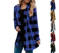 Générique Fall Long Cardigans for Women Flannel Plaid Shirt Womens Trendy Plus Size Work Checkered Cardigan Long Sleeve Loose (Blue,l)
