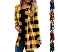 Générique Fall Long Cardigans for Women Flannel Plaid Shirt Womens Trendy Plus Size Work Checkered Cardigan Long Sleeve Loose (Yellow,x_l)