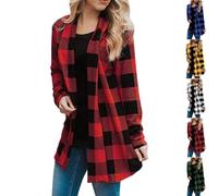 Générique Fall Long Cardigans for Women Flannel Plaid Shirt Womens Trendy Plus Size Work Checkered Cardigan Long Sleeve Loose (Red,5x_l)