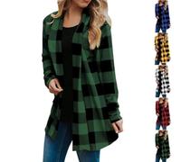 Générique Fall Long Cardigans for Women Flannel Plaid Shirt Womens Trendy Plus Size Work Checkered Cardigan Long Sleeve Loose (Green,m)