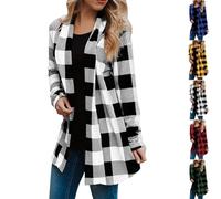 Générique Fall Long Cardigans for Women Flannel Plaid Shirt Womens Trendy Plus Size Work Checkered Cardigan Long Sleeve Loose (White,3x_l)