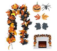 Générique Fall Maple Garland - Halloween Garland Outdoor, Halloween Garlands Pumpkin, Flexible Leaves Vines Decorations Wreath | Fall Decor Accessories for Tabletop Fireplace Door Mantel Porch Indoor
