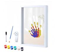 Générique Family Handprint Kit, Family Keepsake Gifts Ideas, Diy Craft Keepsake Wooden Frame, Hand and Footprint Wooden Shadow Box for Wall or Table Display (White)